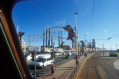 ENG: Manchester-Liverpool Urban Area, Blackpool Borough, Pleasure Beach, Viewed from the upper deck of an omnibus tram [Ask for #262.055.]