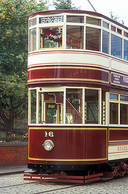 ENG: Northumbria Region, Durham, Beamish, The North of England Open Air Museum, Visitors Center Area, Double decker street tram, a restored antique now in use [Ask for #262.296.]