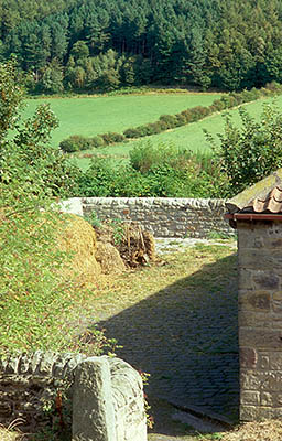 ENG: Northumbria Region, Durham, Beamish, The North of England Open Air Museum, Pockerley Manor, Stone barn behind manor; view [Ask for #262.311.]