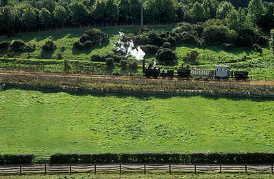 ENG: Northumbria Region, Durham, Beamish, The North of England Open Air Museum, Pockerley Manor, View towards the Pockerley Waggonway, with c.1815 locomotive in operation [Ask for #262.320.]