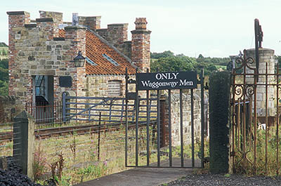 ENG: Northumbria Region, Durham, Beamish, The North of England Open Air Museum, Pockerley Waggonway, View of restored proto-railway, c 1825; sign, "ONLY Waggonway Men" [Ask for #262.321.]