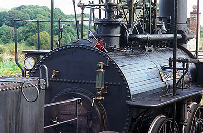 ENG: Northumbria Region, Durham, Beamish, The North of England Open Air Museum, Pockerley Waggonway, Stephenson's No. 2 engine, 1822, the predecessor of "The Rocket", newly built to the orig. design and in use. [Ask for #262.326.]