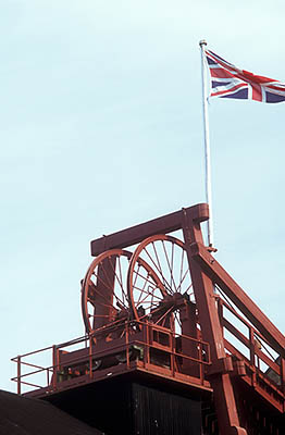 ENG: Northumbria Region, Durham, Beamish, The North of England Open Air Museum, The Colliery, The winding engine house flies a Union Jack [Ask for #262.329.]