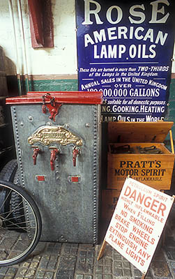 ENG: Northumbria Region, Durham, Beamish, The North of England Open Air Museum, The Town, Inside the garage; 1913 gasoline (petrol) despenser [Ask for #262.347.]