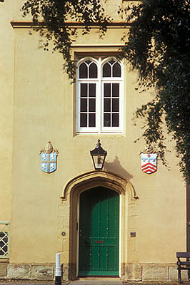 ENG: Northumbria Region, Durham, Durham Borough, Medieval Durham, Durham Cathedral. Entrance to the Deanery, built in the 12th C. as monastic lodgings; facade is 17th C. [Ask for #262.363.]