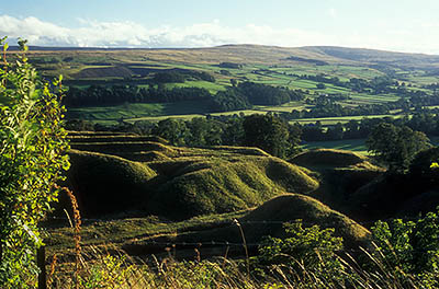 ENG: Northumbria Region, Durham, Stanhope, View over an abandoned strip mine towards the farmlands of the Upper Wear Valley, and the Pennines behind. [Ask for #262.393.]