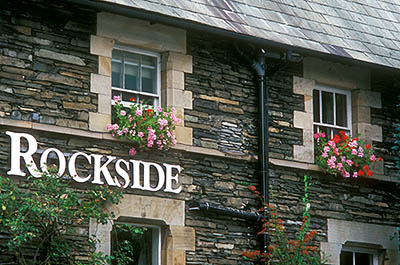 ENG: The Northwest Region, Cumbria, Lake District National Park, Windermere Area, Windermere Town, The Rockside Hotel, built of native slate and decorated with flowers [Ask for #262.409.]