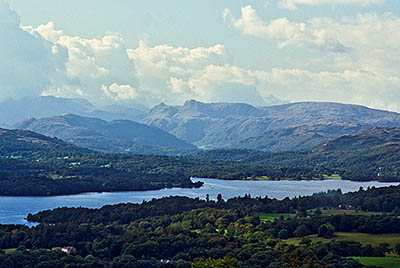 ENG: The Northwest Region, Cumbria, Lake District National Park, Windermere Area, Orrest Head (NT), View from Orrest Head westward over Lake Windermere towards Scafell Pike [Ask for #262.492.]