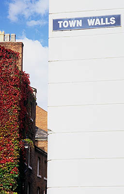 ENG: West Midlands Region, Shropshire, Shrewsbury and Atcham District, Shrewsbury, The street named "Town Walls" is on the site of the old city's former wall. [Ask for #262.555.]