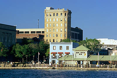 NC: New Hanover County, Cape Fear River Area, Wilmington, Riverfront, Downtown river front, viewed from Battleship Park [Ask for #263.006.]