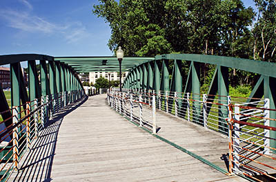 MD: Allegany County, Potomac River, Cumberland, Canal Park, The western end of the towpath trail crosses the canal on a steel arch truss  bridge. [Ask for #269.086.]