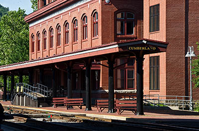 MD: Allegany County, Potomac River, Cumberland, Western Maryland Railway Station, Restored passenger station adjacent to the canal, terminus for the Western Maryland Scenic Railroad, a steam excursion railway. [Ask for #269.090.]