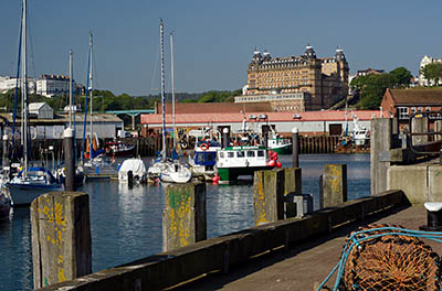 ENG: Yorkshire & Humberside Region, North Yorkshire, North Yorkshire Coast, Scarborough City, Old Harbour, View across harbor towards the Victorian era Grand Hotel [Ask for #270.090.]