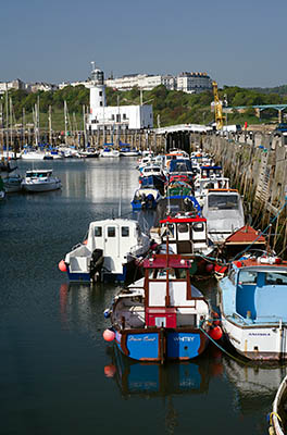 ENG: Yorkshire & Humberside Region, North Yorkshire, North Yorkshire Coast, Scarborough City, Old Harbour, View across harbor towards the lighthouse [Ask for #270.092.]