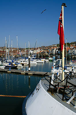 ENG: Yorkshire & Humberside Region, North Yorkshire, North Yorkshire Coast, Scarborough City, Old Harbour, View across harbor towards town center [Ask for #270.094.]