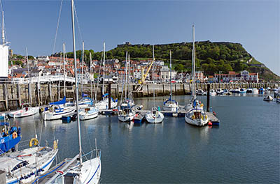 ENG: Yorkshire & Humberside Region, North Yorkshire, North Yorkshire Coast, Scarborough City, Old Harbour, View across harbor to the castle [Ask for #270.097.]