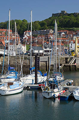 ENG: Yorkshire & Humberside Region, North Yorkshire, North Yorkshire Coast, Scarborough City, Old Harbour, View across harbor to the castle [Ask for #270.098.]