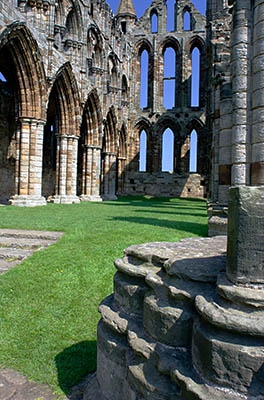 ENG: Yorkshire & Humberside Region, North Yorkshire, North Yorkshire Coast, Whitby, Whitby Abbey (EH), Ruinous 11th c. monastery, nave view [Ask for #270.140.]