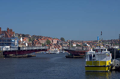 ENG: Yorkshire & Humberside Region, North Yorkshire, North Yorkshire Coast, Whitby, Town Center, Drawbridge over harbor links the two halves of the city center [Ask for #270.160.]