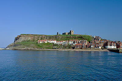 ENG: Yorkshire & Humberside Region, North Yorkshire, North Yorkshire Coast, Whitby, West Pier, Abbey headlands and cliffs, viewed from West Pier [Ask for #270.166.]