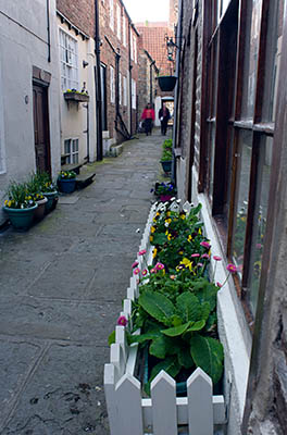 ENG: Yorkshire & Humberside Region, North Yorkshire, North Yorkshire Coast, Whitby, West Pier, Angel Yard, leading off a pedestrianized shopping district at town center [Ask for #270.169.]