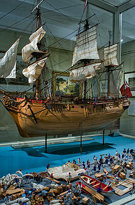 ENG: Yorkshire & Humberside Region, North Yorkshire, North Yorkshire Coast, Whitby, Town Center, Captain Cook Museum interior; model of Cook's ship, with its entire contents displayed to scale [Ask for #270.179.]