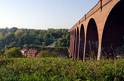 ENG: Yorkshire & Humberside Region, North Yorkshire, North Yorkshire Coast, Whitby, The Cinder Track, a rail-trail, The bicycle trail crosses the River Esk on a high brick viaduct [Ask for #270.205.]