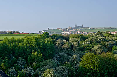 ENG: Yorkshire & Humberside Region, North Yorkshire, North Yorkshire Coast, Whitby, The Cinder Track, a rail-trail, Whitby Abbey, viewed from the River Esk Viaduct [Ask for #270.208.]