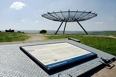 ENG: The Northwest Region, Lancashire, The Pennines, Rossendale, Haslingden, Halo Panopticon, Top o' Slate Nature Reserve. Powered by its own wind generator. Shown behind its interpretive sign [Ask for #270.270.]