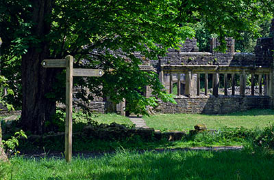 ENG: The Northwest Region, Lancashire, The Pennines, Pendle, Wycoller Country Park, 18th c. Wycoller Hall, in ruinous condition, was the model for Ferndean Manor in "Jane Eyre". The Bronte Way and Pennine Bridleway pass. [Ask for #270.304.]