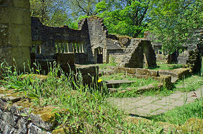 ENG: The Northwest Region, Lancashire, The Pennines, Pendle, Wycoller Country Park, 18th c. Wycoller Hall, in ruinous condition, was the model for Ferndean Manor in "Jane Eyre". The Bronte Way and Pennine Bridleway pass. [Ask for #270.312.]