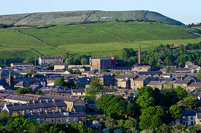 ENG: The Northwest Region, Lancashire, The Pennines, Rossendale, Haslingden, The Halo Panopticon, viewed from across the valley, with Haslingden in between [Ask for #270.335.]