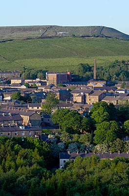 ENG: The Northwest Region, Lancashire, The Pennines, Rossendale, Haslingden, The Halo Panopticon, viewed from across the valley, with Haslingden in between [Ask for #270.336.]