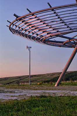 ENG: The Northwest Region, Lancashire, The Pennines, Rossendale, Haslingden, The Halo Panopticon at sunset, showing the wind turbine that generates its electricity [Ask for #270.338.]