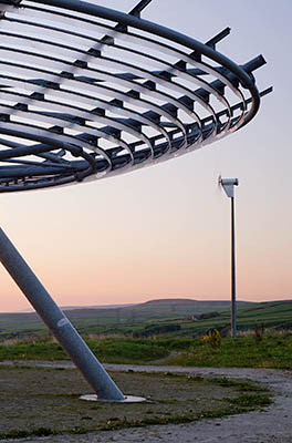 ENG: The Northwest Region, Lancashire, The Pennines, Rossendale, Haslingden, The Halo Panopticon at sunset, showing the wind turbine that generates its electricity [Ask for #270.339.]