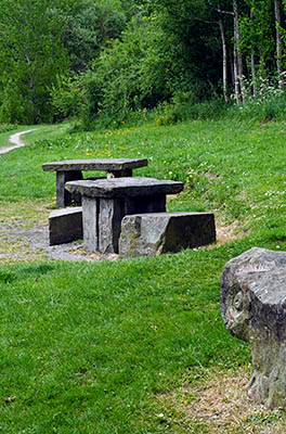 ENG: The Northwest Region, Lancashire, The Pennines, Rossendale, Stacksteads, The Irwell Sculpture Trail; sculpture picnic area on the River Irwell [Ask for #270.359.]