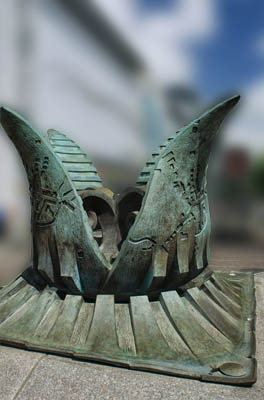 ENG: The Northwest Region, Lancashire, The Pennines, Blackburn-with-Darwen, City Center, Transition Sculptures on pedestrianized Church Street, part of the town centre regeneration. [Ask for #270.372.]