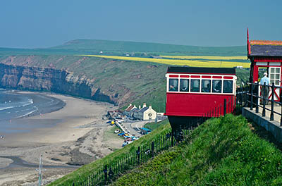 ENG: Yorkshire & Humberside Region, North Yorkshire, North Yorkshire Coast, Saltburn-by-the-Sea, Saltburn Sands and Saltburn Pier. Victorian era cliff lift, gravitiy powered, leads to pier. [Ask for #270.497.]