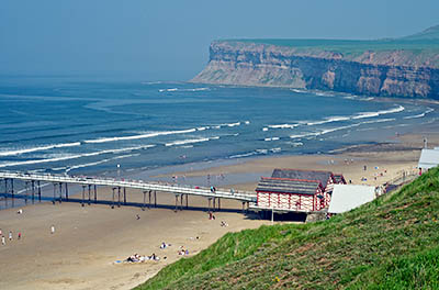 ENG: Yorkshire & Humberside Region, North Yorkshire, North Yorkshire Coast, Saltburn-by-the-Sea, Saltburn Sands and Saltburn Pier viewed from cliffs above [Ask for #270.499.]