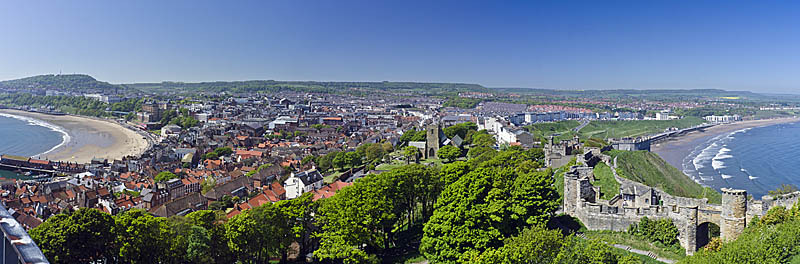 ENG: Yorkshire & Humberside Region, North Yorkshire, North Yorkshire Coast, Whitby, West Cliff, Panoramic view from the castle walls, over the town [Ask for #270.538.]