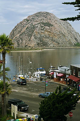 CA: South Coast Region, San Luis Obispo County, Pacific Coast Area, City of Morro Bay, Embarcadero, View across Morro Bay towards Morro Rock [Ask for #271.023.]