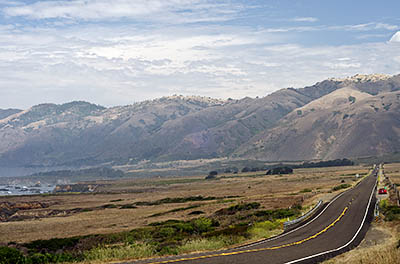 CA: South Coast Region, San Luis Obispo County, Pacific Coast Area, San Simeon, Northern Coast, View toward the Santa Lucia Range and the Big Sur [Ask for #271.039.]