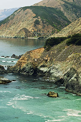 CA: South Coast Region, Monterey County, Los Padres National Forest, Big Sur, Big Creek Area, View from Gamboa Point towards Big Creek Bridge [Ask for #271.049.]