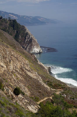 CA: South Coast Region, Monterey County, Los Padres National Forest, Big Sur, Village of Posts, Cliff view from the Pacific Coast Highway over Castro Canyon [Ask for #271.054.]