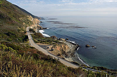 CA: South Coast Region, Monterey County, Los Padres National Forest, Big Sur, Mill Creek Area, The Pacific Coast Highway viewed from Nacimiento-Fergusson Road as it climbs above Mill Creek Valley [Ask for #271.071.]