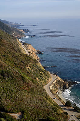 CA: South Coast Region, Monterey County, Los Padres National Forest, Big Sur, Mill Creek Area, The Pacific Coast Highway viewed from Nacimiento-Fergusson Road as it climbs above Mill Creek Valley [Ask for #271.074.]