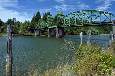 OR: South Coast Region, Coos County, Coos Bay Area, Coos River Mountains, The Coos River, Chandler Bridge, c. 1952 [Ask for #271.141.]