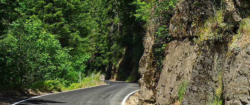 OR: South Coast Region, Coos County, Coast Range, Old Coos Bay Wagon Road, Lower Brewster Canyon, The Coos Bay Wagon Road goes through the lower section of Brewster Canyon as a paved, single lane road. [Ask for #274.215.]