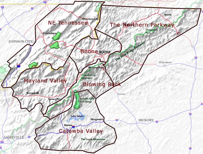 Clickable map of North Carolina's Northern Mountains