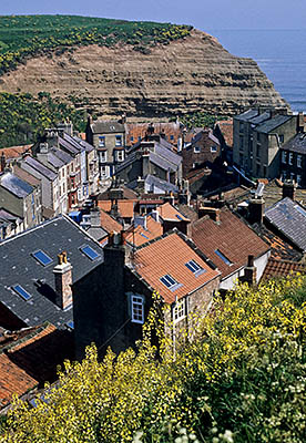 ENG: Yorkshire & Humberside Region, North Yorkshire, North Yorkshire Coast, Sea Cliffs, Straithes, VIew of this fishing village under sea cliffs. [Ask for #133.065.]